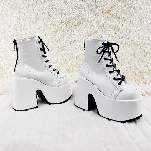 White Matte Chunky Platform Goth Punk Ankle Boots Camel - Picture 9 of 14